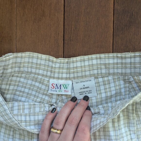 NEUTRAL PLAID VINTAGE TROSER SHORTS - Picture 3 of 3